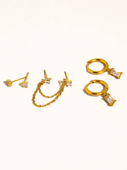 18K Gold Non-Tarnish CZ Chain Earring Set