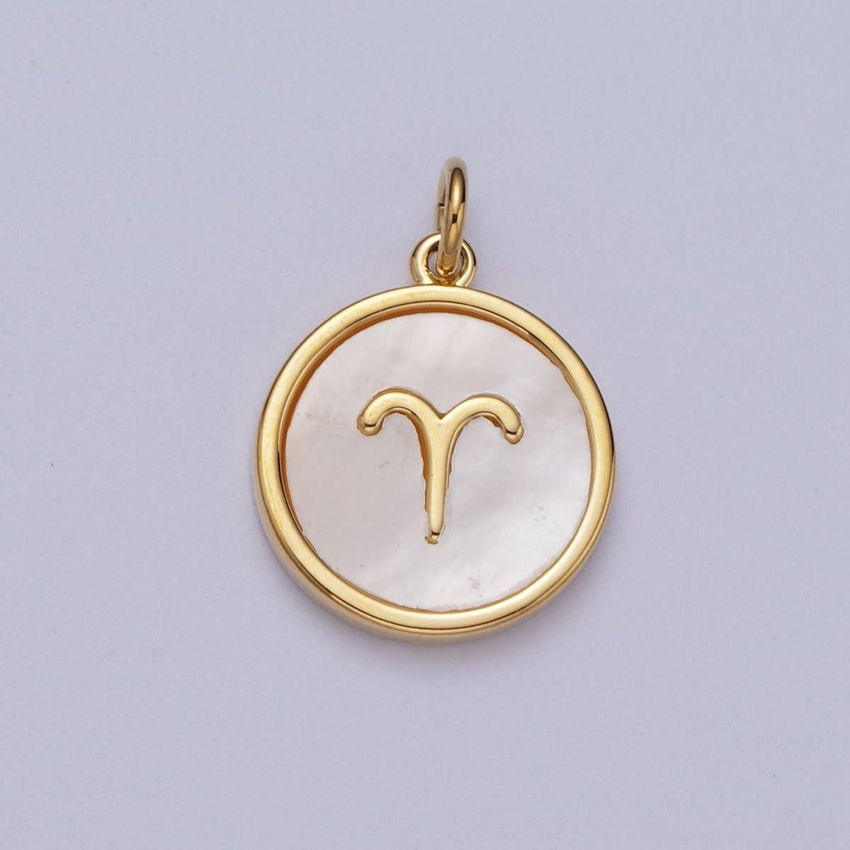 24K Gold Filled Zodiac Signs Shell Pearl Round Coin Charm Astrology Jewelry Making | A-A1367-A-A1372: Gemini
