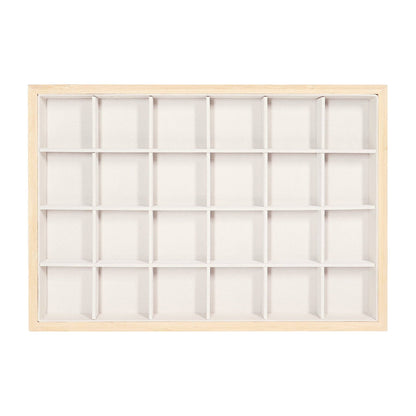 Natural Wood & Suede 24 Unit Jewelry Tray Display
