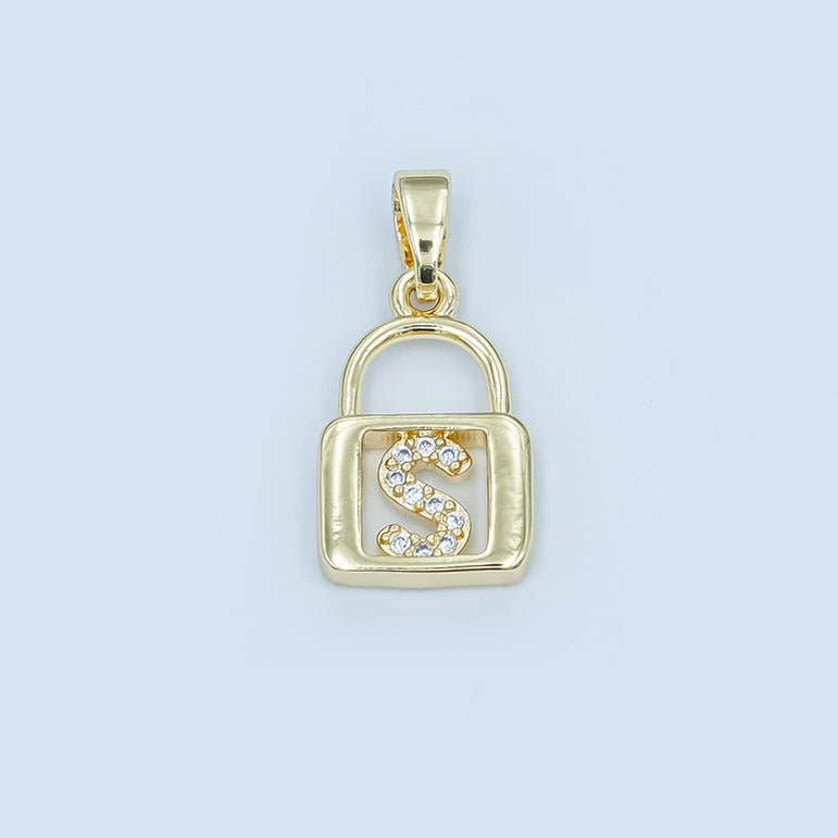 24K Gold Filled Micro Paved Initial Letter Padlock Pendant | A001 - A013: Letter K