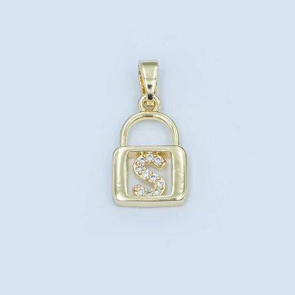 24K Gold Filled Micro Paved Initial Letter Padlock Pendant | A001 - A013: Letter K