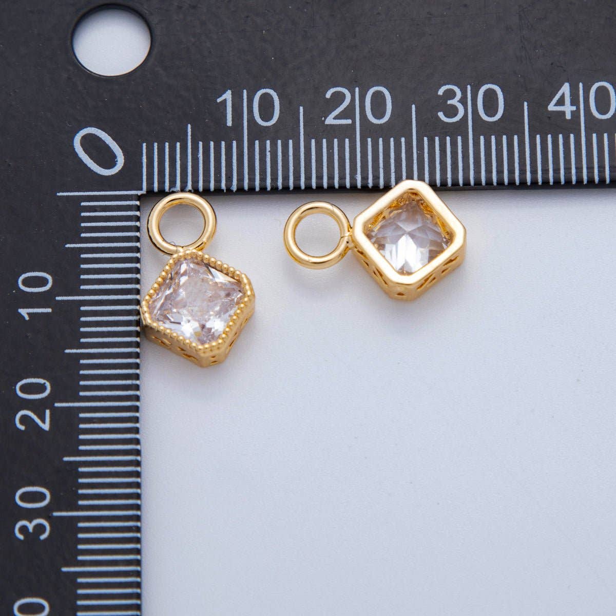 18K Gold Filled Clear CZ Rhombus Bezel Add-On Drop Earring Charm | AF767