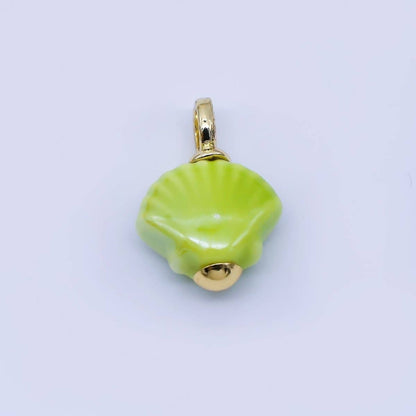 24K Gold Filled 12mm Handmade Ceramic Clam Seashell Charm | AF1577 - 1582: Pink