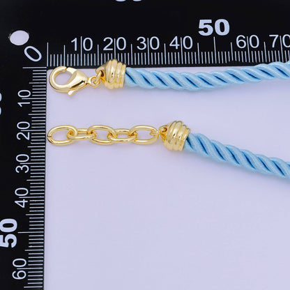 24K Gold Filled Red, Blue, Pink, Beige Twisted Braided Cord Chain Necklace | WA-2440 ~ WA-3830: Dark Blue / 16.3 Inches