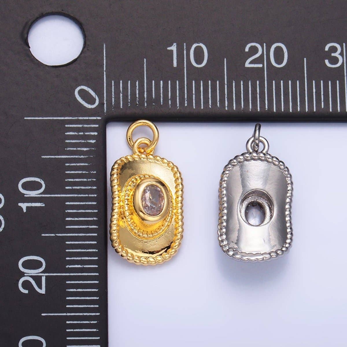 24K Gold Filled Multidimensional 3D Clear CZ Cowboy Hat Charm in Gold & Silver | W367: Silver