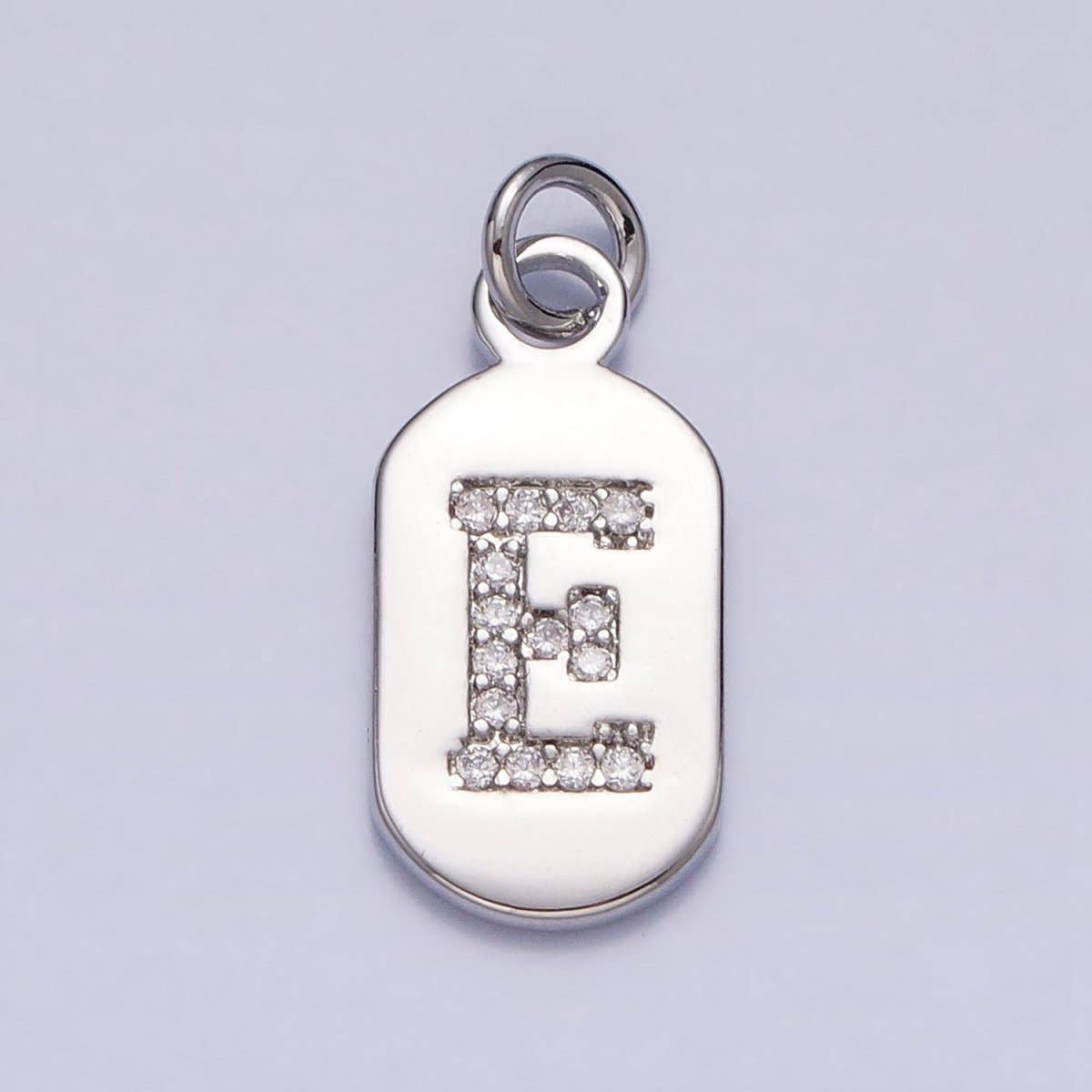 Silver Rectangular Tag CZ Clear Micro Paved Personalized Initial Alphabet Name Tag Charm | A-A1887-A-A1899: ALL INITIAL