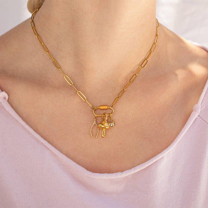 18K Gold PVD Paperclip Carabiner Necklace: Stainless / 18+2"