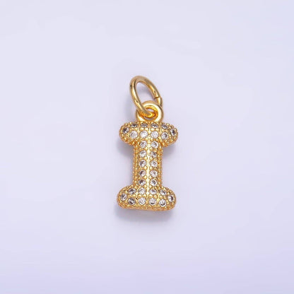 24K Gold Filled Micro Paved CZ Chubby Balloon Initial Letter Pendant | A015 - A027: Set