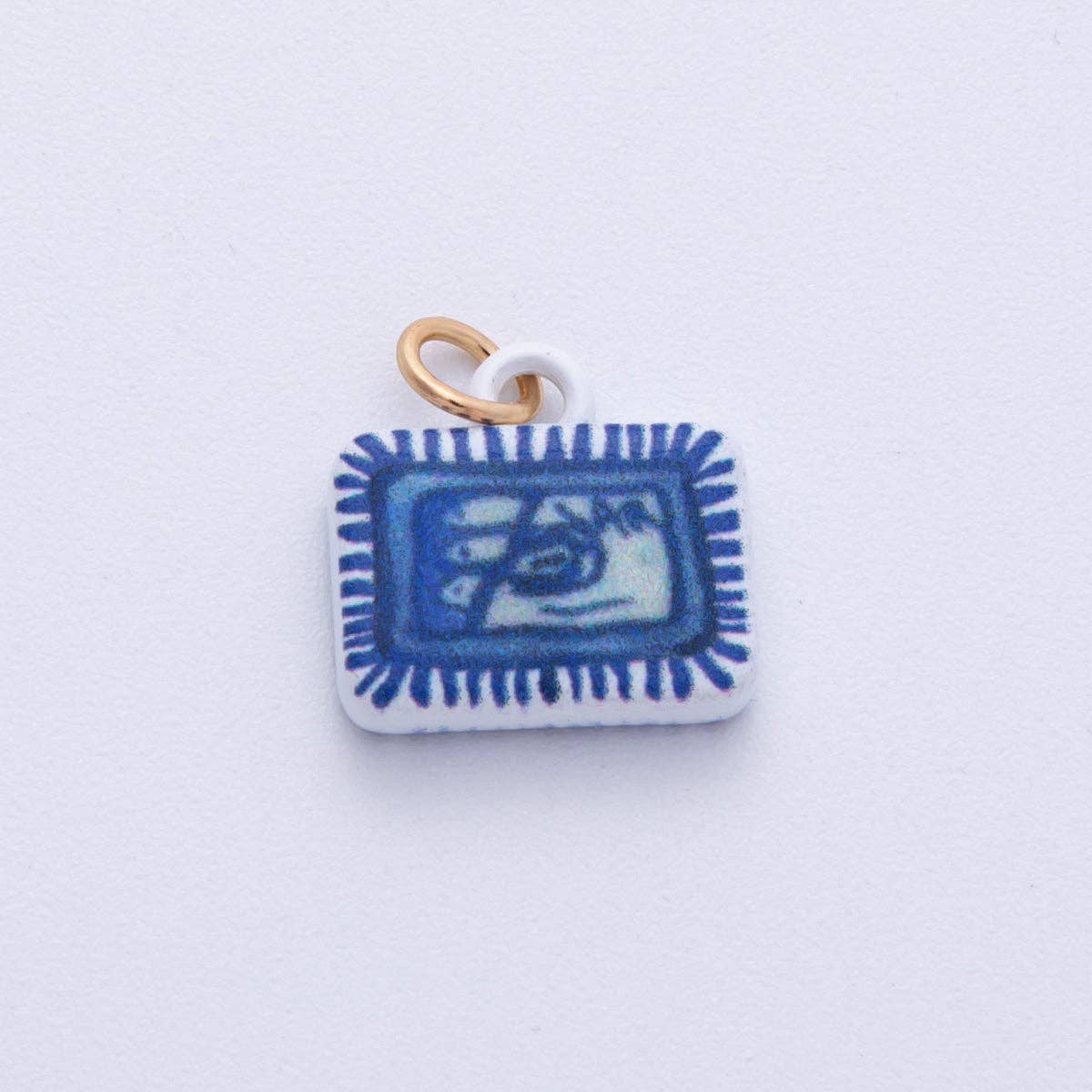 18K Gold Filled 13mm Blue-White Fish Sardine Tin Can Rectangle Charm | AF1610