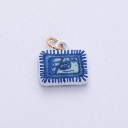 18K Gold Filled 13mm Blue-White Fish Sardine Tin Can Rectangle Charm | AF1610
