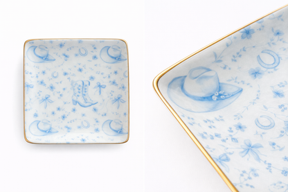 Ceramic Jewelry Trinket Tray with Gold Rim – 4” Square Catchall Dish: Pink Dreams