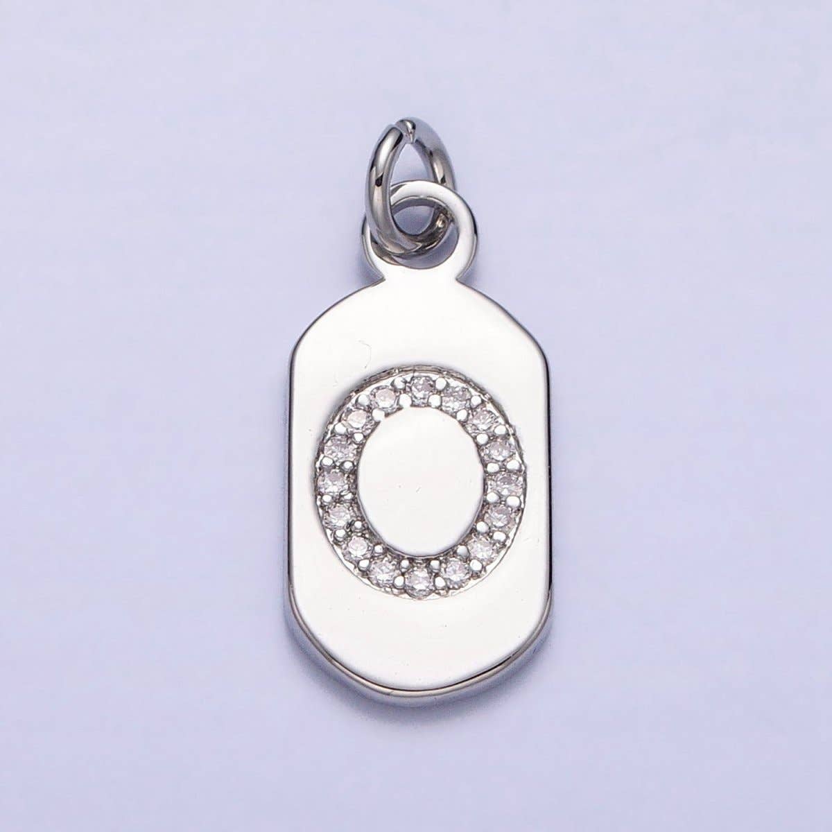Silver Rectangular Tag CZ Clear Micro Paved Personalized Initial Alphabet Name Tag Charm | A-A1887-A-A1899: ALL INITIAL