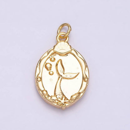 16K Gold Filled Double Sided Princess Mermaid  White, Pink, Blue Sparkly Enamel Charm in Gold & Silver | AC1087 - AC1092: Gold / White