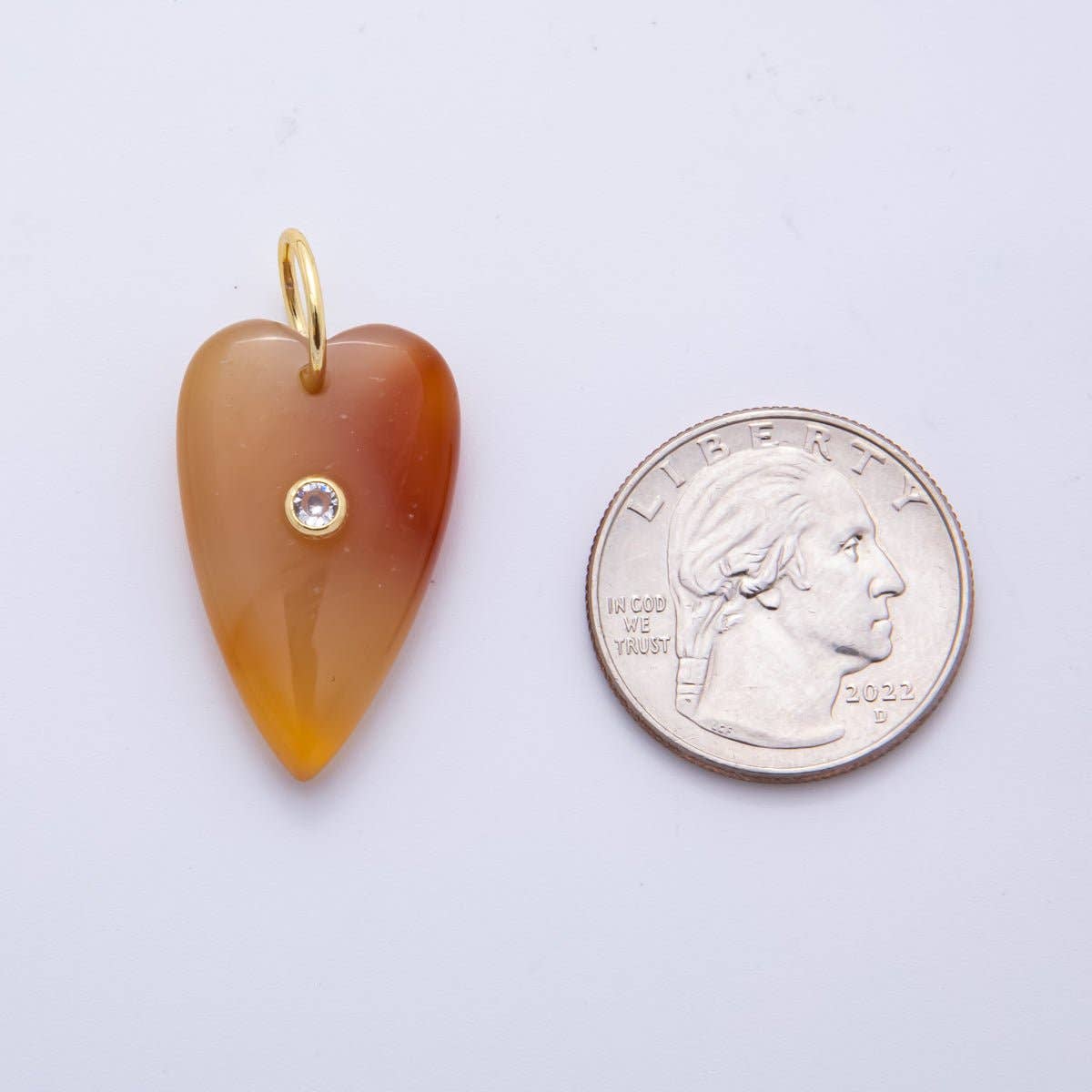 18K Gold Filled 35mm Carnelian, Aventurine, Quartz Long Heart Gemstone Charm | AH890 AH891: Watermelon Red