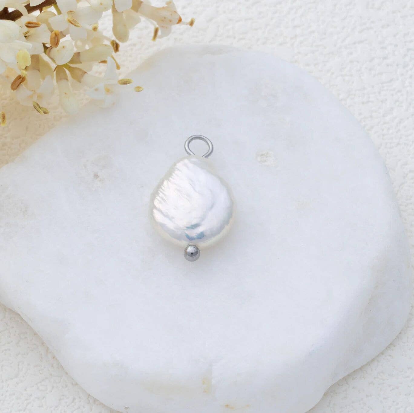 18K Gold PVD Stainless Steel Baroque Pearl Charm: Stainless