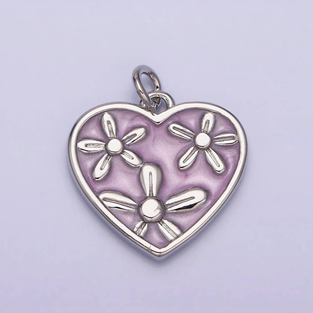 16K Gold Filled Triple Flower White, Pink, Blue Sparkly Enamel Heart Charm | AC1105 - AC1110: Silver / Blue