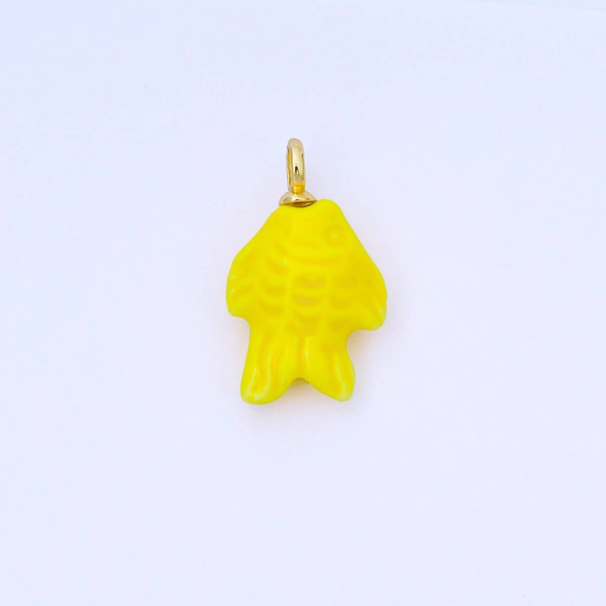 24K Gold Filled 25mm Orange, Red, Yellow, Blue, Green, Teal Fish Ceramic Porcelain Drop Charm | C960 - C963: Blue