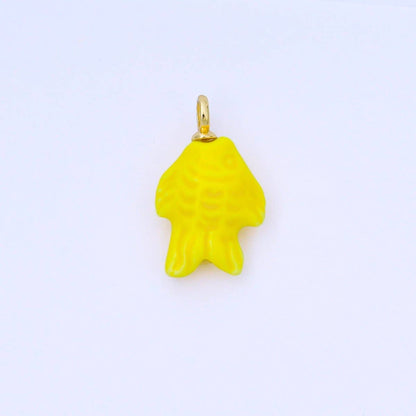 24K Gold Filled 25mm Orange, Red, Yellow, Blue, Green, Teal Fish Ceramic Porcelain Drop Charm | C960 - C963: Blue