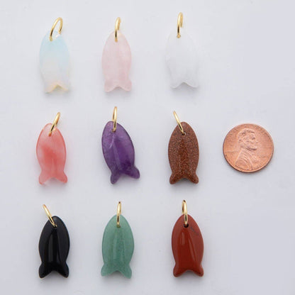 18K Gold Filled 23.7mm Natural Gemstone Fish Charm | C317 - C435: White Opal