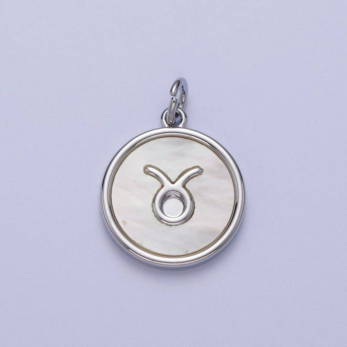 White Gold Filled Zodiac Signs Shell Pearl Round Coin Astrology Horoscope Silver Charm | A-A1731-A-A1736: Pisces