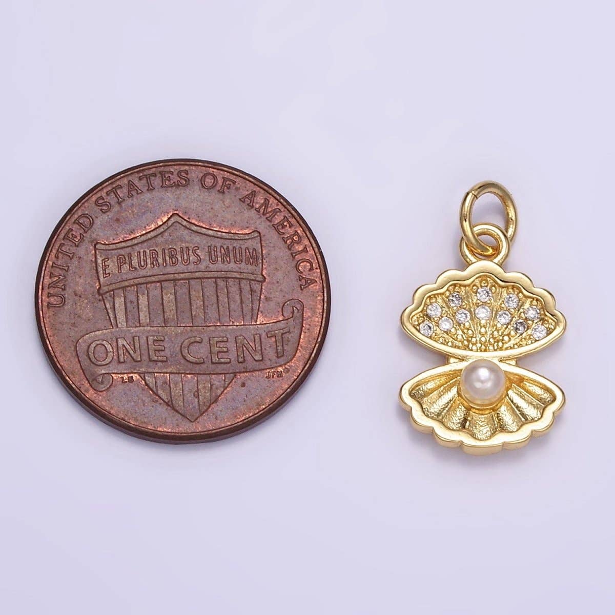 24K Gold Filled Pearl Micro Paved CZ Clam Sea Shell Charm | M128