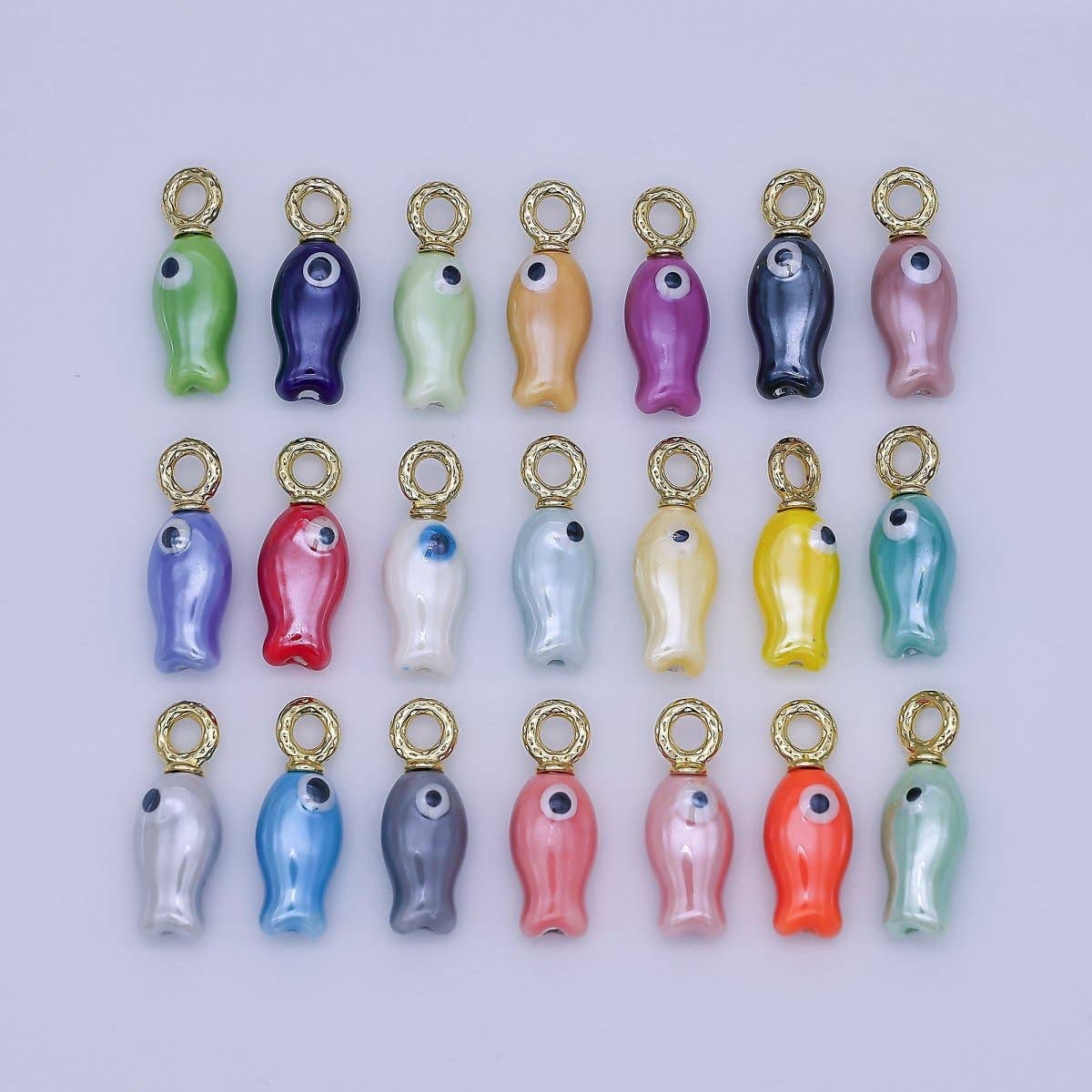 24K Gold Filled 30mm Enamel Fish Sea Animal Ceramic Drop Charm | X794 - X801: White