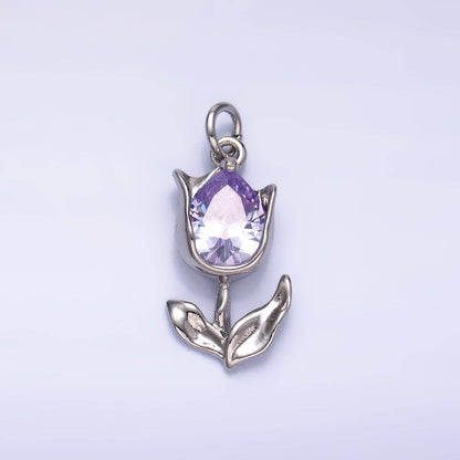 24K Gold Filled Clear, Pink CZ Tulip Charm in Gold & Silver | W819 W820 M182: Gold / Clear