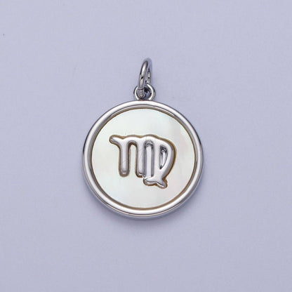 White Gold Filled Zodiac Signs Shell Pearl Round Coin Astrology Horoscope Silver Charm | A-A1731-A-A1736: Aries