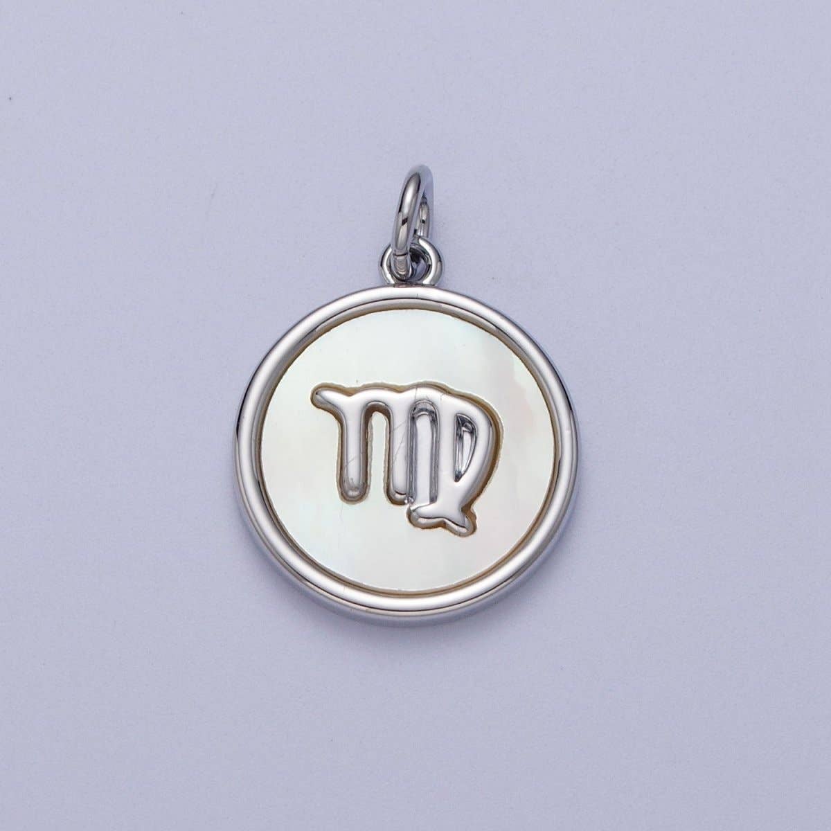 White Gold Filled Zodiac Signs Shell Pearl Round Coin Astrology Horoscope Silver Charm | A-A1731-A-A1736: Leo