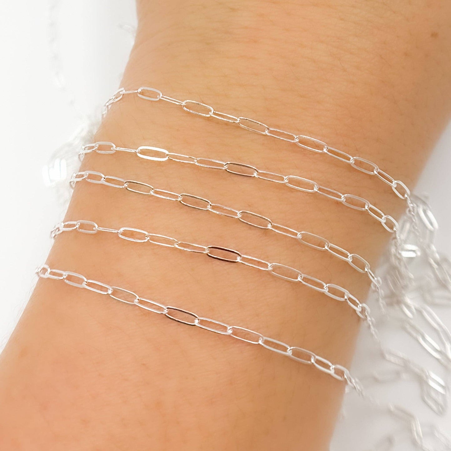 Permanent  Jewelry Sterling Silver Flat Paperclip Chain: 7in. / 4.1mm-5mm / Paperclip