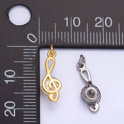 24K Gold Filled CZ Treble Clef Musical Note Charm in Gold & Silver | W890: Silver