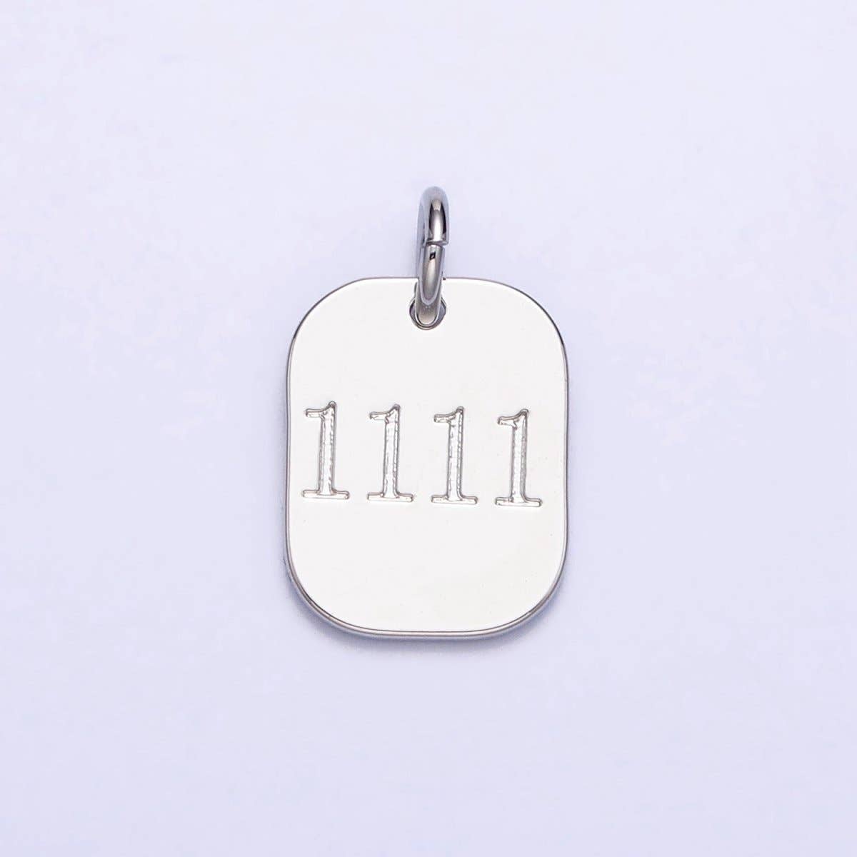 Dainty Silver Tag Angel Number Numerology Engraved Small Military Tag Charm add on Pendant | AC062-AC071: 111