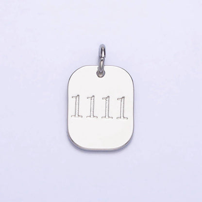 Dainty Silver Tag Angel Number Numerology Engraved Small Military Tag Charm add on Pendant | AC062-AC071: 111