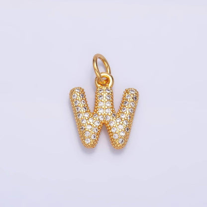 24K Gold Filled Micro Paved CZ Chubby Balloon Initial Letter Pendant | A015 - A027: Set