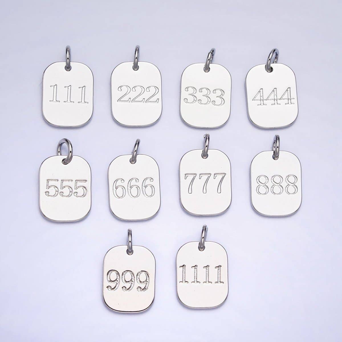 Dainty Silver Tag Angel Number Numerology Engraved Small Military Tag Charm add on Pendant | AC062-AC071: 111