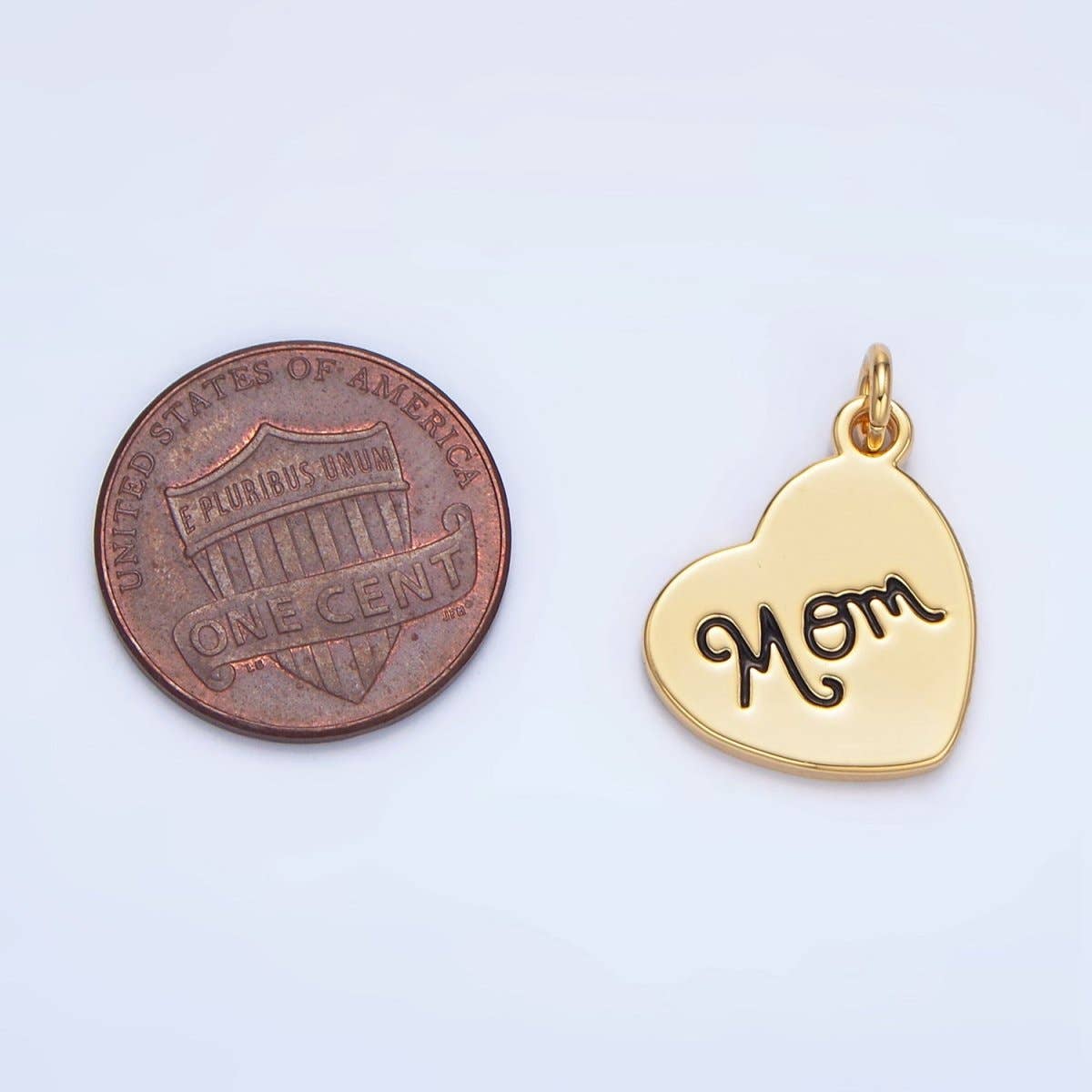 24K Gold Filled 17.5mm "MOM" Script Enamel Heart Charm | X612