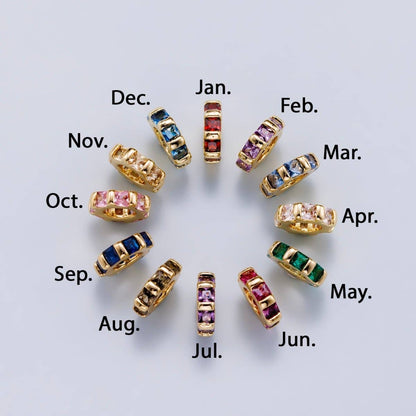 16K Gold Filled 8mm Personalized Birthstone Micro Paved Round CZ Rondelle Spacer Bead | Beads-00152 ~ Beads-00163: October - Pink Tourmaline