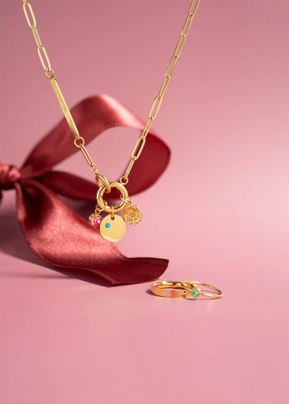 18K Gold PVD Blank Engravable Circle Birthstone Charm: January/Garnet