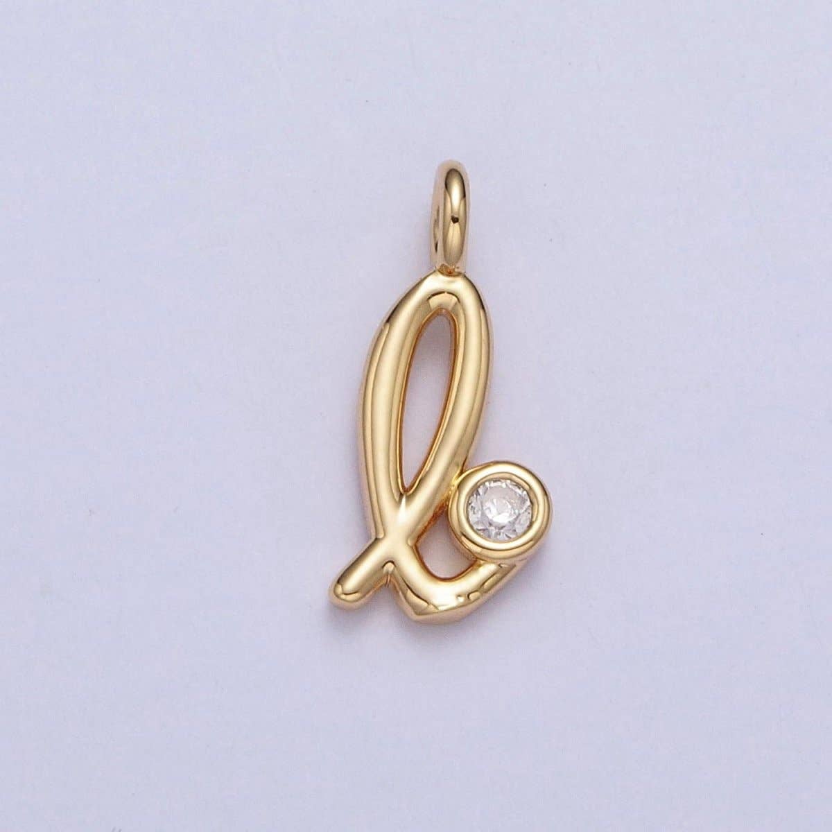 Gold Initial Alphabet Lower Case Cursive Letter Clear CZ Personalized Charm | A-507-A-519: Letter A