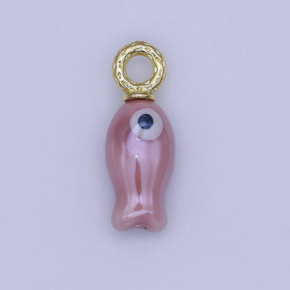 24K Gold Filled 30mm Enamel Fish Sea Animal Ceramic Drop Charm | X794 - X801: White