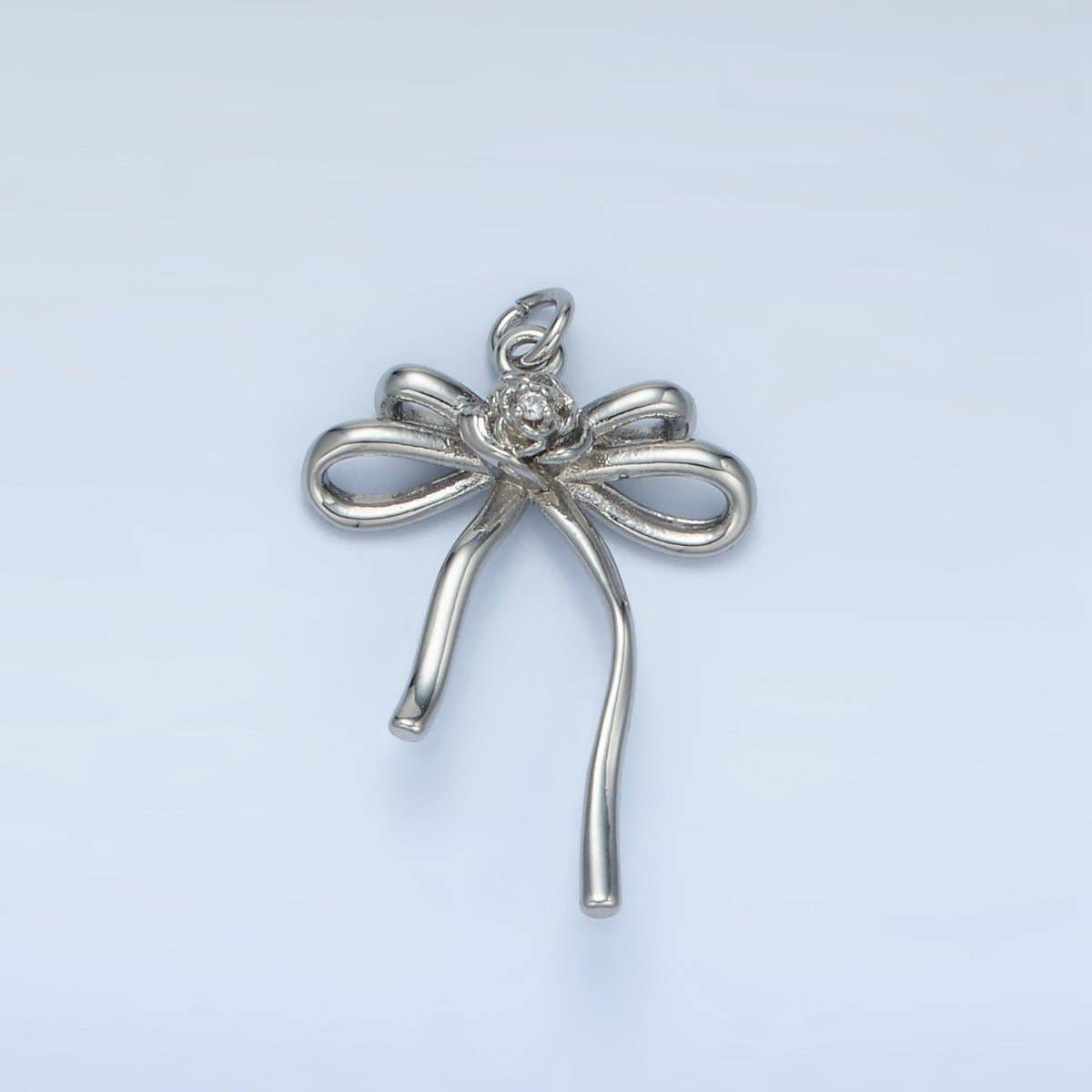 24K Gold Filled Rose Flower Ribbon Bow Multidimensional Charm in Gold & Silver | E373: Silver