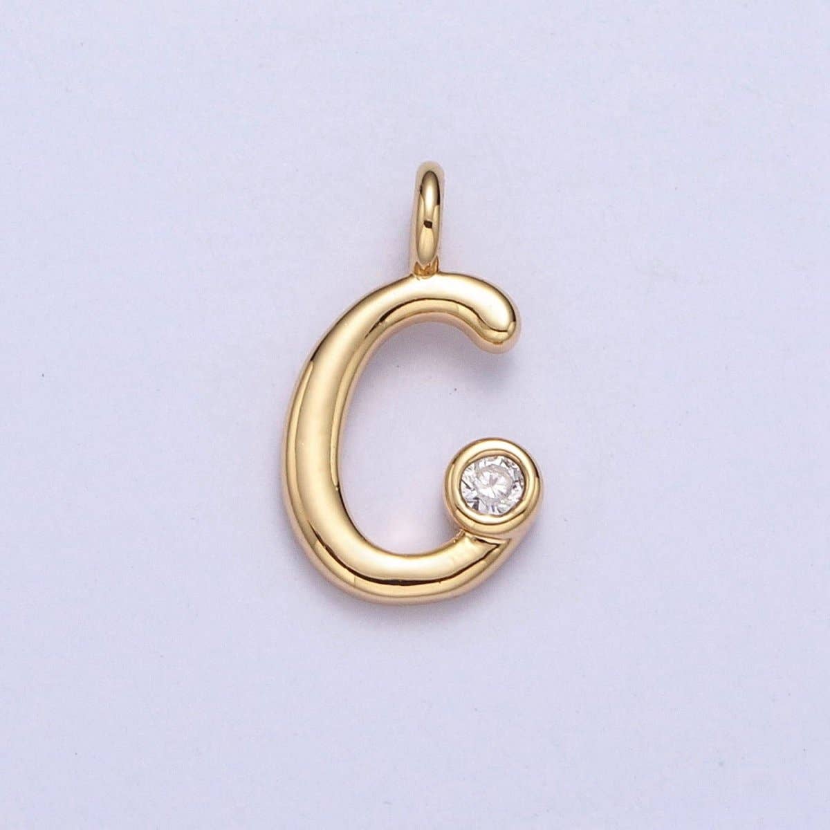 Gold Initial Alphabet Lower Case Cursive Letter Clear CZ Personalized Charm | A-507-A-519: Letter M