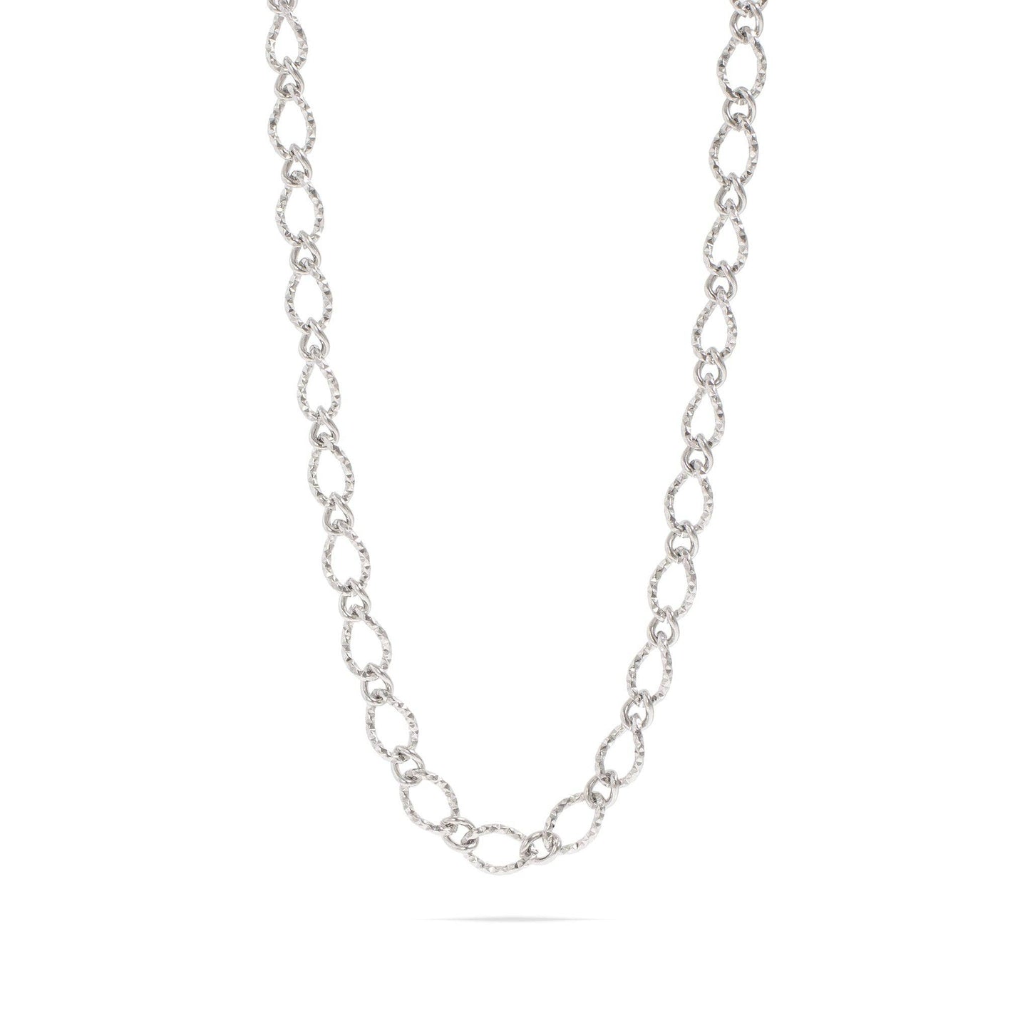 18K Gold PVD Stainless Steel Hammered Oval Chain Necklace: Stainless / 18+2"