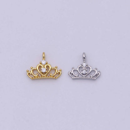 Mini Silver Princess Tiara Charm - Gold Princess Crown Charm for Necklace or Bracelet Component N-449 N-450: Gold