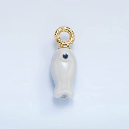 24K Gold Filled 30mm Enamel Fish Sea Animal Ceramic Drop Charm | X794 - X801: White