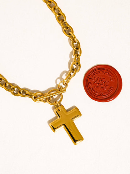 Trinite 18K Gold Non-Tarnish Cross Pendant Necklace: Yellow Gold