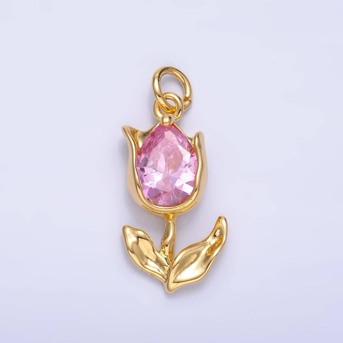 24K Gold Filled Clear, Pink CZ Tulip Charm in Gold & Silver | W819 W820 M182: Gold / Clear