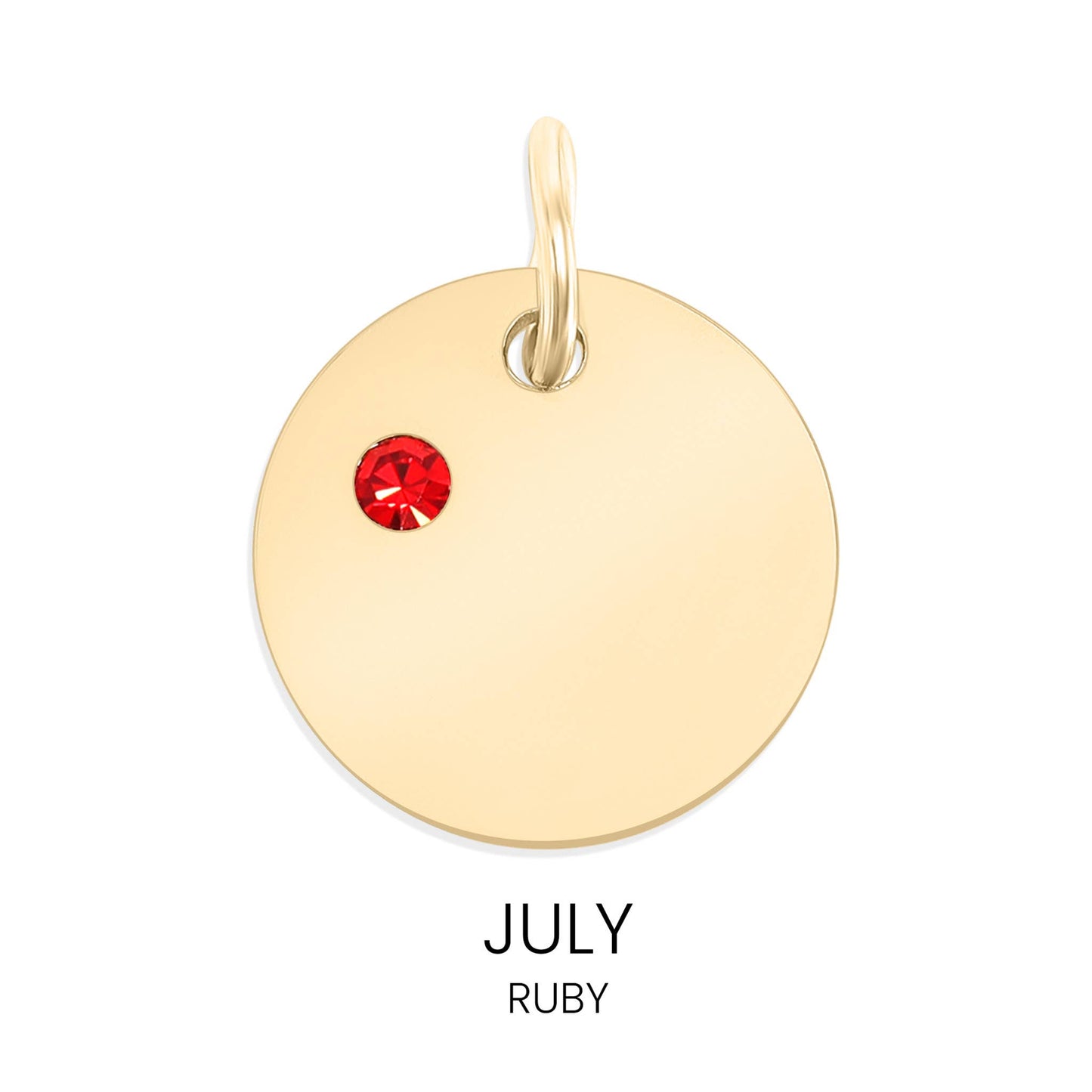 18K Gold PVD Blank Engravable Circle Birthstone Charm: January/Garnet