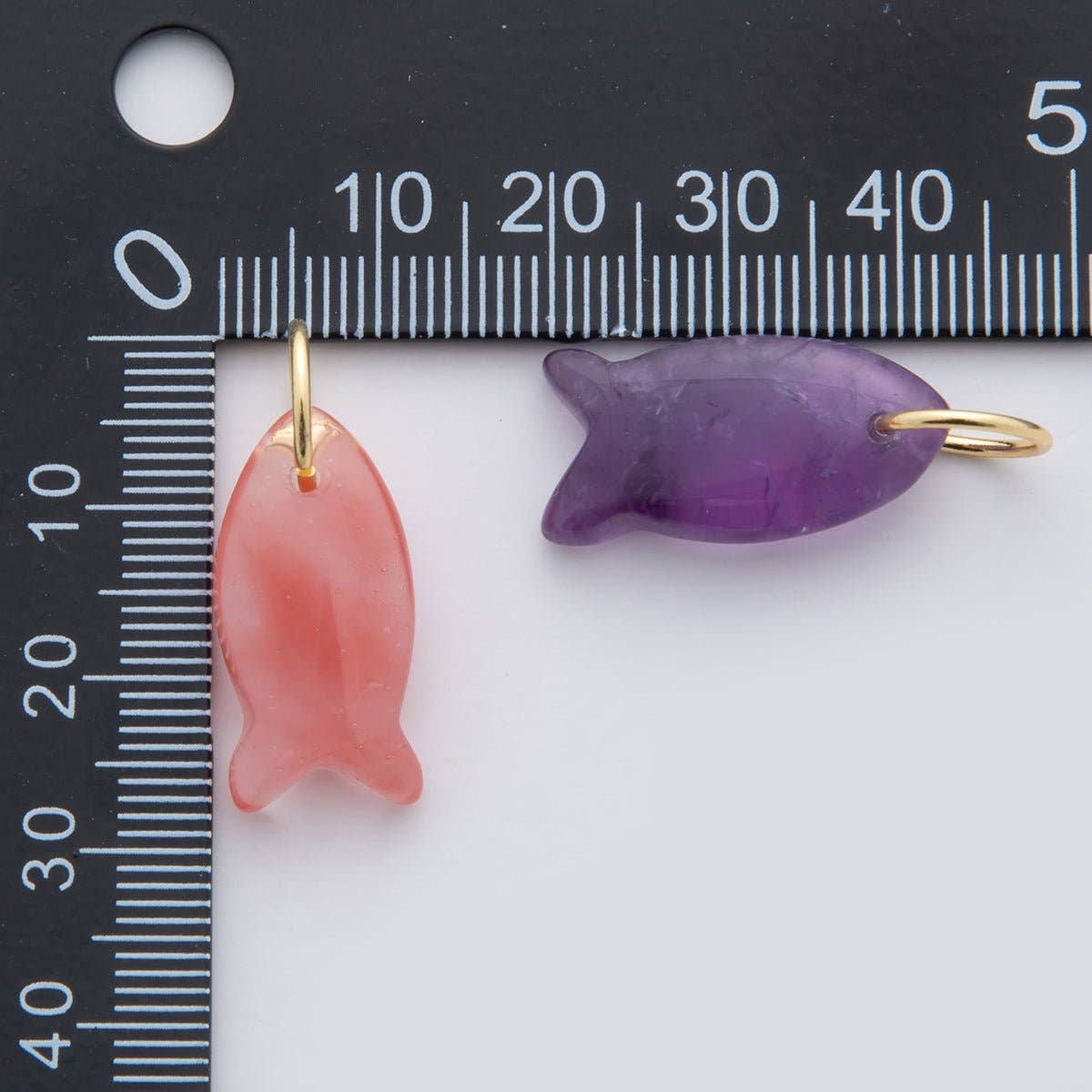 18K Gold Filled 23.7mm Natural Gemstone Fish Charm | C317 - C435: White Opal