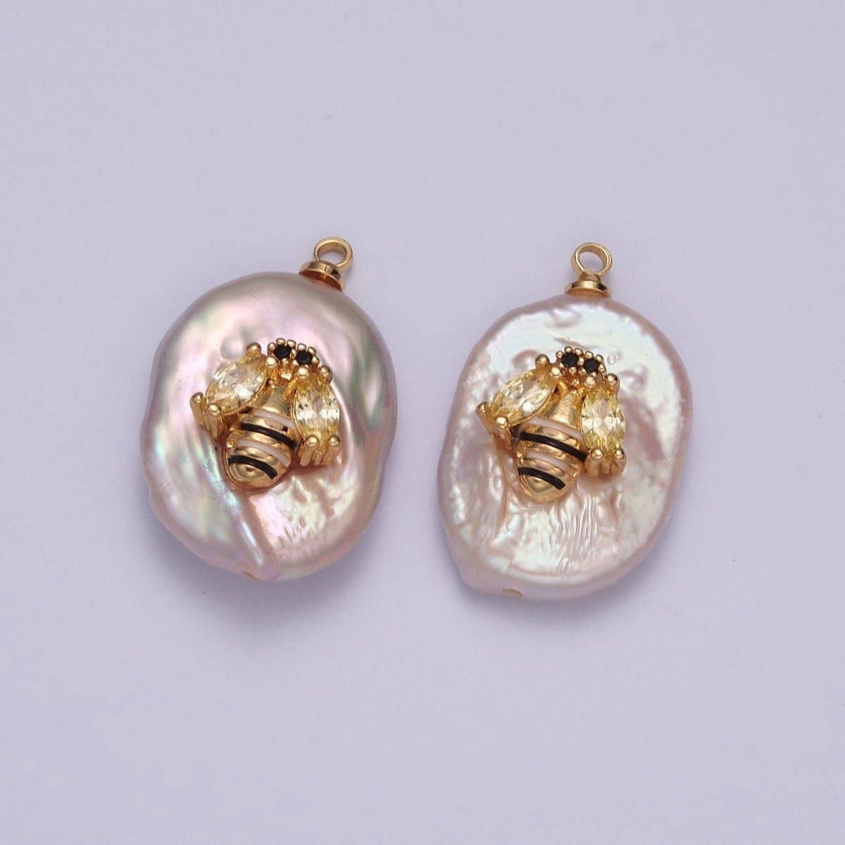 Cubic Zirconia Honeybee Queen Bumble Bee Freshwater Pearl Charm | X-155